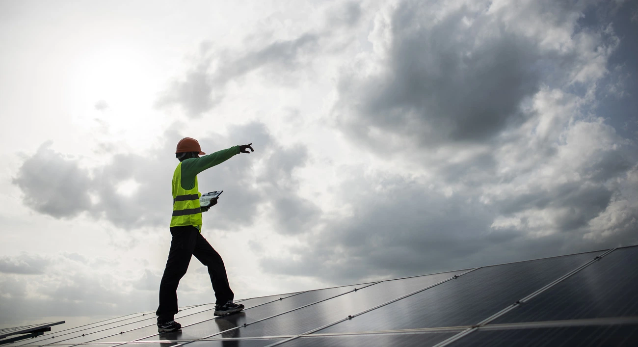 technician engineer checks maintenance solar cell panels